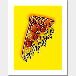 Neon Pepperoni Pizza Slice Posters and Art